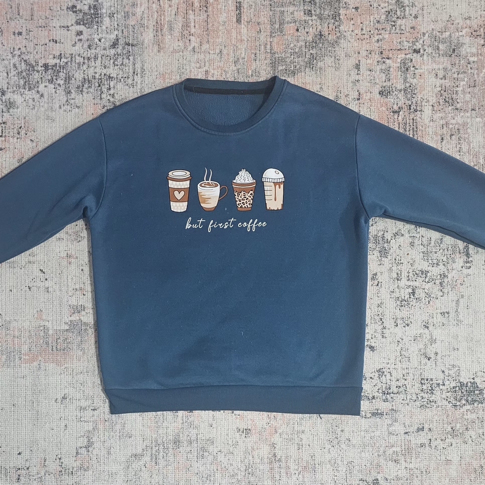 Blue Coffee-Themed Sweater